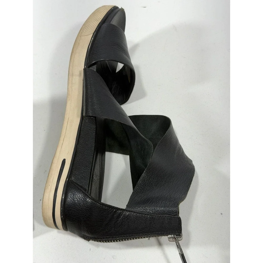 Eileen Fisher‎ Black Leather Crisscross Platform Sandals Back Zip Size 6.5